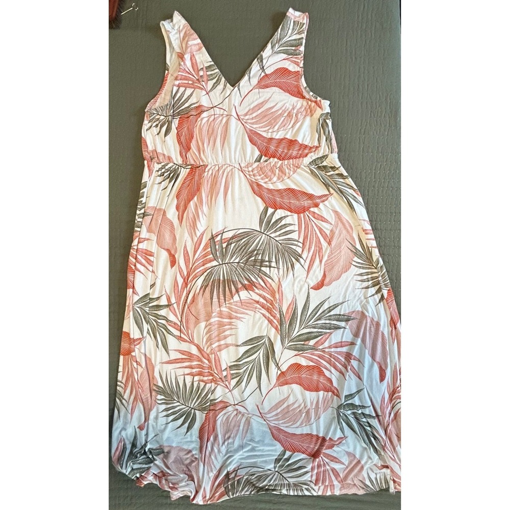 Tahari Coastal Tropical Palm Print Maxi Dress 2X Stretch Grandmacore Vacation